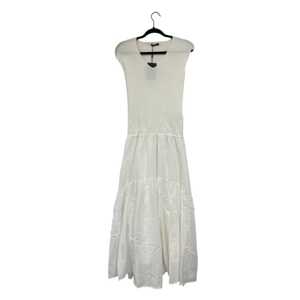Massimo Dutti Womens Dress S White Contrast Vneck Sleeveless Maxi 6601/566 NWT - Picture 2 of 16